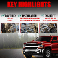 Exhaust Headers Polished 304 Stainless Steel for 2002-2013 Chevy GMC Silverado Sierra Tahoe Yukon Escalade  4.8L 5.3L 6.0L 6.2L V8 1 5/8 in. tube size