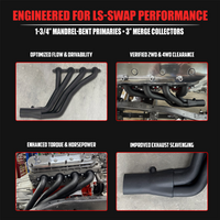 Long Tube Headers for LS Swaps Black Aluminized Thermal Barrier Coating with MLS Gaskets & Header Bolts Fits 73–87 Chevy GMC C10 K10 and 88–91 Square-Body Blazer Jimmy Suburban (Not OBS)