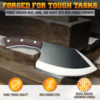 Animas Forge Dynamite Cleaver Knife Hand Forged High Carbon Steel 8 Inch Blade with Hand Finished Desert Hardwood Handle Full Tang Heavy Duty Butcher Knife with Leather Sheath for Kitchen BBQ and Outdoor Cooking