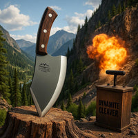 Animas Forge Dynamite Cleaver Knife Hand Forged High Carbon Steel 8 Inch Blade with Hand Finished Desert Hardwood Handle Full Tang Heavy Duty Butcher Knife with Leather Sheath for Kitchen BBQ and Outdoor Cooking