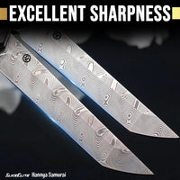 SliceElite Hannya Samurai Japanese-Inspired Folding Knife | Pocket Knife for Men with Carbon Fiber Handle, 110-Layer Damascus Blade & Embossed Leather Sheath | Tactical Gear EDC Knife with Liner Lock