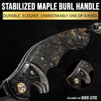 Black Lotus Folding Knife with 89-Layer Damascus VG10 Blade and Stabilized Maple Burl Wood Handle