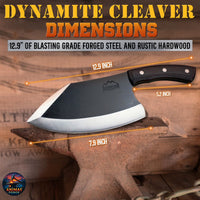 Animas Forge Dynamite Cleaver Knife Hand Forged High Carbon Steel 8 Inch Blade with Hand Finished Desert Hardwood Handle Full Tang Heavy Duty Butcher Knife with Leather Sheath for Kitchen BBQ and Outdoor Cooking