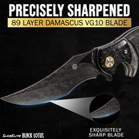 Black Lotus Folding Knife with 89-Layer Damascus VG10 Blade and Stabilized Maple Burl Wood Handle