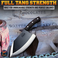 Animas Forge Dynamite Cleaver Knife Hand Forged High Carbon Steel 8 Inch Blade with Hand Finished Desert Hardwood Handle Full Tang Heavy Duty Butcher Knife with Leather Sheath for Kitchen BBQ and Outdoor Cooking