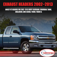 High Temperature Black Coated Exhaust Headers 2002–2013 Silverado Sierra Suburban Tahoe Yukon Escalade 4.8L 5.3L 6.0L 6.2L V8 LS Style Engines Right Side Beveled Flange