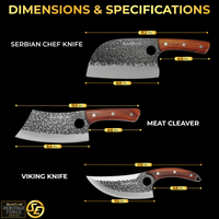 3PCS Hand-Forged Professional Butcher Knife Set: Cleaver knife, Viking knife, & Boning knife for meat cutting | Chef Knife Set with Gift Box | Perfect BBQ Gift for Men (Butcher knife set)