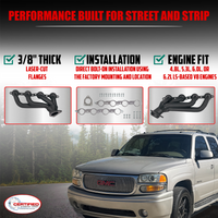 High Temperature Black Coated Exhaust Headers 2002–2013 Silverado Sierra Suburban Tahoe Yukon Escalade 4.8L 5.3L 6.0L 6.2L V8 LS Style Engines Right Side Beveled Flange