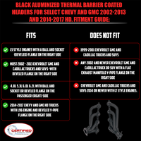 High Temperature Black Coated Exhaust Headers 2002–2013 Silverado Sierra Suburban Tahoe Yukon Escalade 4.8L 5.3L 6.0L 6.2L V8 LS Style Engines Right Side Beveled Flange