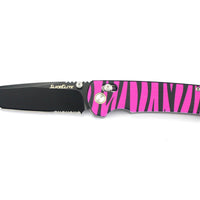 SliceElite La Tigresa EDC Pocket Knife 14C28N Stainless Tanto Serrated Blade Black Titanium PVD Finish Crossbar Lock Pink Tiger Stripe Aluminum Handle Folding Knife Outdoor Camping Hunting Survival