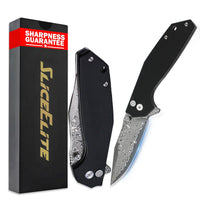 SliceElite 3.4-Inch Viper's Veil Folding Knife | Pocket Knife for Men with G10 Composite Handle, 67-Layer Damascus Steel Clip Drop Hybrid Blade | EDC Knife with Button Lock & Pocket Clip