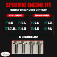 CAE LS Series Exhaust Header Manifold Bolt Kit, 12 Piece Stainless Steel for 4.8L, 5.3L, 5.7L, 6.0L, 6.2L Engines