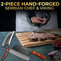 SliceElite 2PCS Hand-Forged Chef Knife Set | Viking & Serbian Knives for Meat Cutting | Professional Kitchen Tools with Gift Box for BBQ Cooking