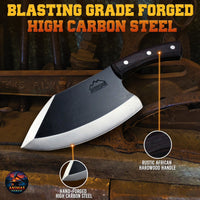 Animas Forge Dynamite Cleaver Knife Hand Forged High Carbon Steel Butcher Knife with Hand Finished Desert Hardwood Handle Full Tang Heavy Duty Cleaver in Wooden Crate for Meat Vegetables BBQ Camping Kitchen