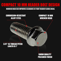 Header Bolts Chrome Set of 12 for Small Block and Big Block American V8 Engines 3/8-16 Thread Corrosion Resistant Alloy Steel for Chevy Ford Mopar Muscle Cars Hot Rods Restoration