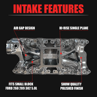Polished Aluminum High Rise Single Plane Air Gap Intake Manifold Small Block Ford 289 302 Windsor