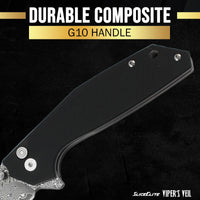 SliceElite 3.4-Inch Viper's Veil Folding Knife | Pocket Knife for Men with G10 Composite Handle, 67-Layer Damascus Steel Clip Drop Hybrid Blade | EDC Knife with Button Lock & Pocket Clip