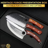 3PCS Hand-Forged Professional Butcher Knife Set: Cleaver knife, Viking knife, & Boning knife for meat cutting | Chef Knife Set with Gift Box | Perfect BBQ Gift for Men (Butcher knife set)