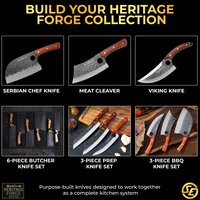 3PCS Hand-Forged Professional Butcher Knife Set: Cleaver knife, Viking knife, & Boning knife for meat cutting | Chef Knife Set with Gift Box | Perfect BBQ Gift for Men (Butcher knife set)