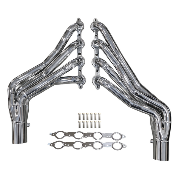 Certified Automotive Experts LS Swap Long Tube Headers Polished 304 Stainless Steel for 1960–1987 Chevy GMC C10 K10 Trucks and 1988–1991 Square Body 2WD 4WD Includes MLS Gaskets 12pc Header Bolt Kit