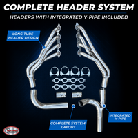 Certified Automotive Experts Long Tube Exhaust Headers with Y-Pipe for 5.3L & 6.2L V8, 2014–2017 GM Trucks & SUVs