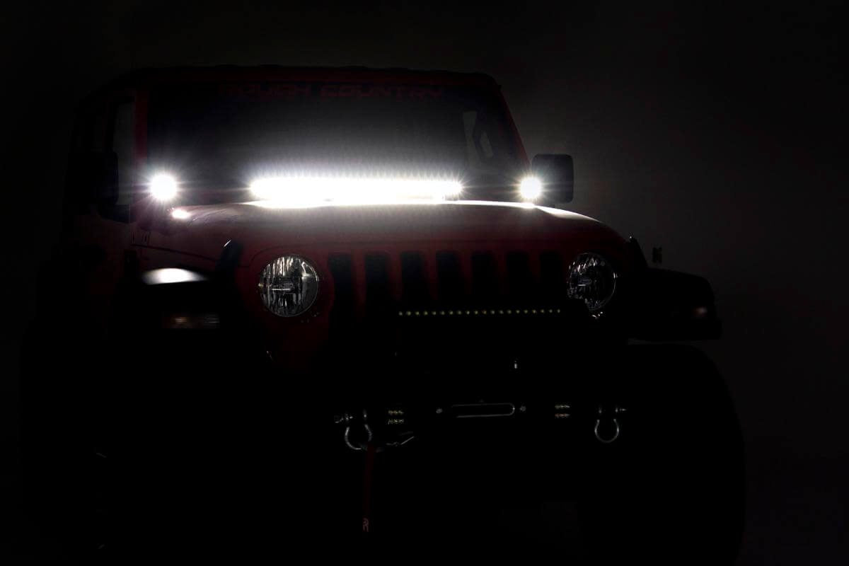 Jeep 2-inch LED Lower Windshield Kit (18-24 Wrangler JL, 20-24 Gladiator JT | Black-Series w/ White DRL)