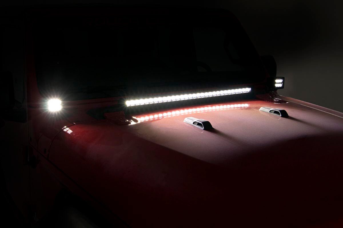 Jeep 2-inch LED Lower Windshield Kit (18-24 Wrangler JL, 20-24 Gladiator JT | Black-Series w/ White DRL)