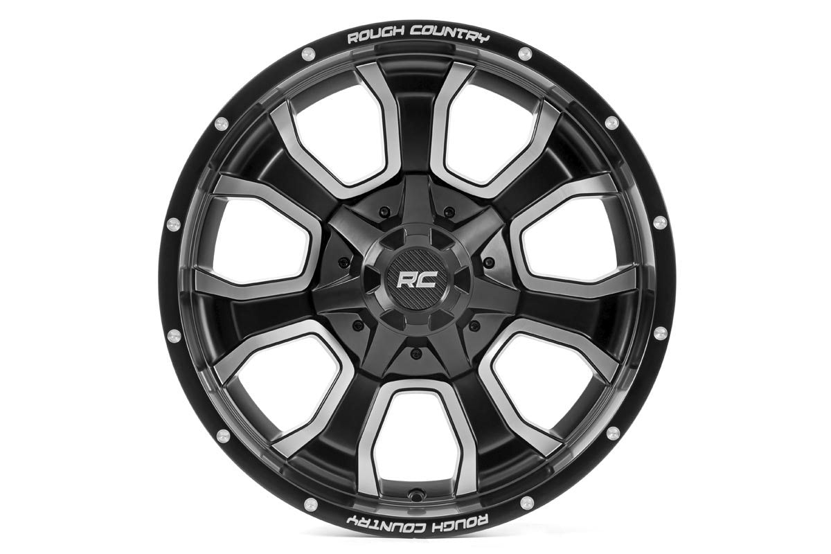 Rough Country 93 Series Wheel | One-Piece | Machined Black | 20x10 | 5x5/5x4.5 | -18mm