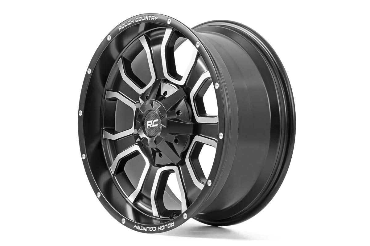 Rough Country 93 Series Wheel | One-Piece | Machined Black | 20x10 | 5x5/5x4.5 | -18mm