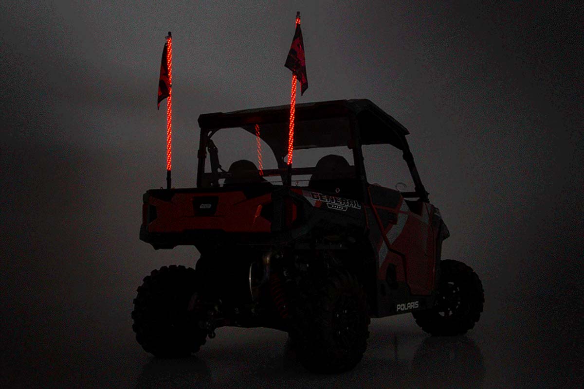 Whip Mount | Bed | 4' Multl-Color LED Whip Pair | Polaris General/Ranger 1000/Ranger XP 900/1000