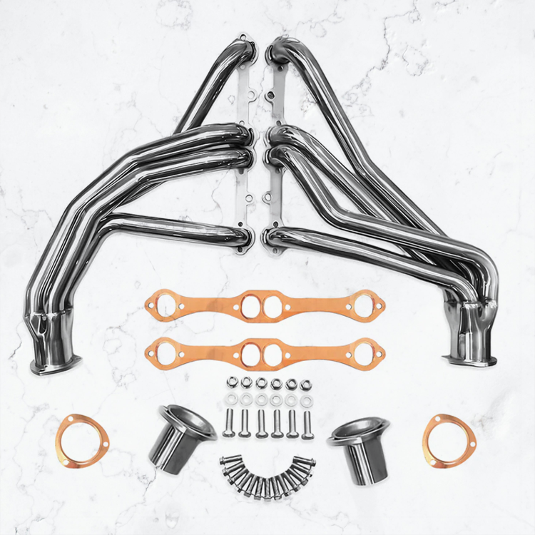 Polished Stainless Steel Long Tube Headers SBC Chevy GMC 1973–1987 C10 K10 C20 K20 C30 K30 Blazer Suburban Jimmy 265 283 305 307 327 350 400 V8 – Copper Collector & Multi-Layer Copper Fiber Gaskets – Fits 2WD & 4WD