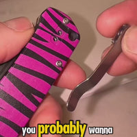 SliceElite La Tigresa EDC Pocket Knife 14C28N Stainless Tanto Serrated Blade Black Titanium PVD Finish Crossbar Lock Pink Tiger Stripe Aluminum Handle Folding Knife Outdoor Camping Hunting Survival