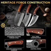 3PCS Hand-Forged Professional Butcher Knife Set: Cleaver knife, Viking knife, & Boning knife for meat cutting | Chef Knife Set with Gift Box | Perfect BBQ Gift for Men (Butcher knife set)