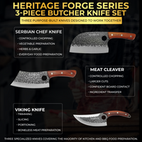 3PCS Hand-Forged Professional Butcher Knife Set: Cleaver knife, Viking knife, & Boning knife for meat cutting | Chef Knife Set with Gift Box | Perfect BBQ Gift for Men (Butcher knife set)