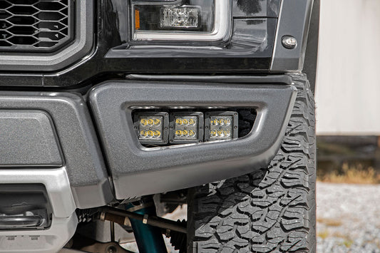 LED Light Kit | Fog Mount | Triple 2" Black Pair | Amber DRL | Ford Raptor (17-20)