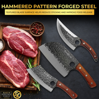 3PCS Hand-Forged Professional Butcher Knife Set: Cleaver knife, Viking knife, & Boning knife for meat cutting | Chef Knife Set with Gift Box | Perfect BBQ Gift for Men (Butcher knife set)