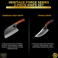 SliceElite 2PCS Hand-Forged Chef Knife Set | Viking & Serbian Knives for Meat Cutting | Professional Kitchen Tools with Gift Box for BBQ Cooking