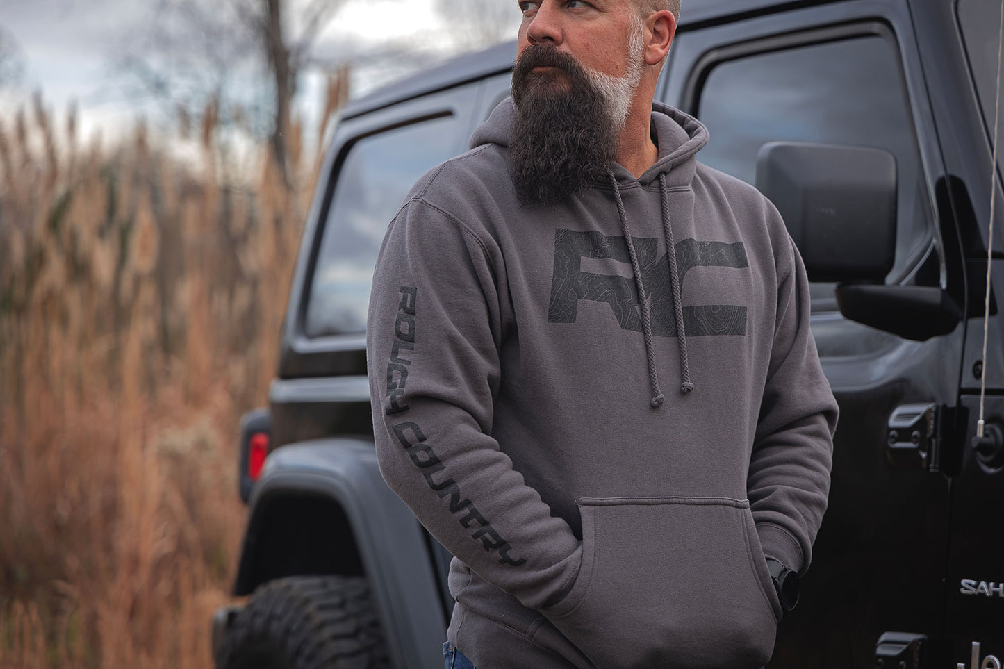 Rough Country Hoodie | RC Topographical Sleeve | Charcoal | MD