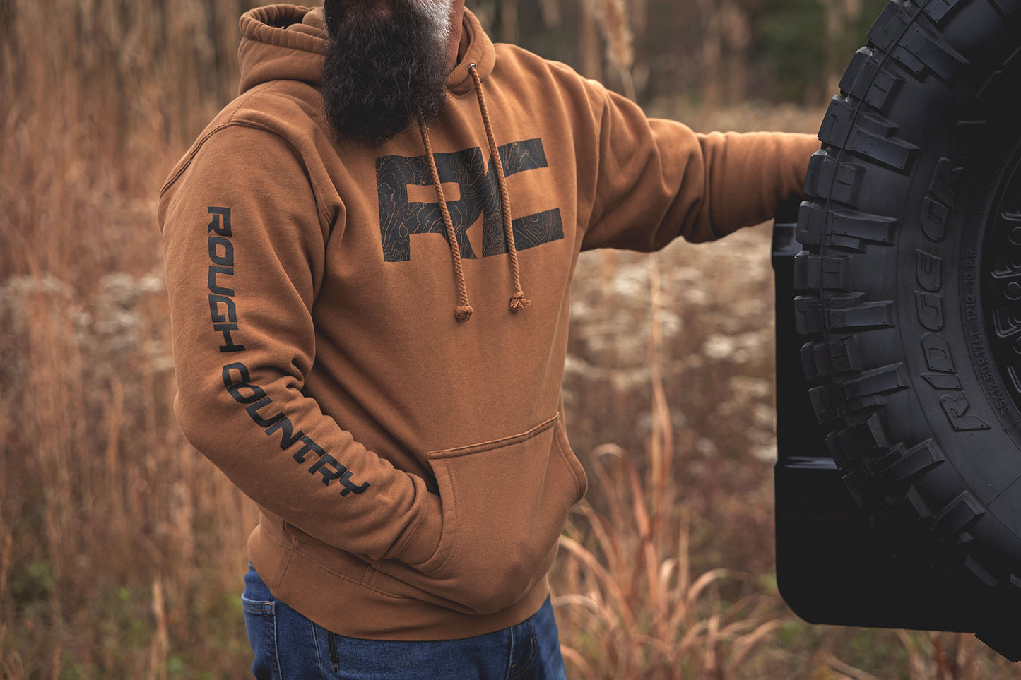 Rough Country Hoodie | RC Topographical Sleeve | Saddle | 2XL