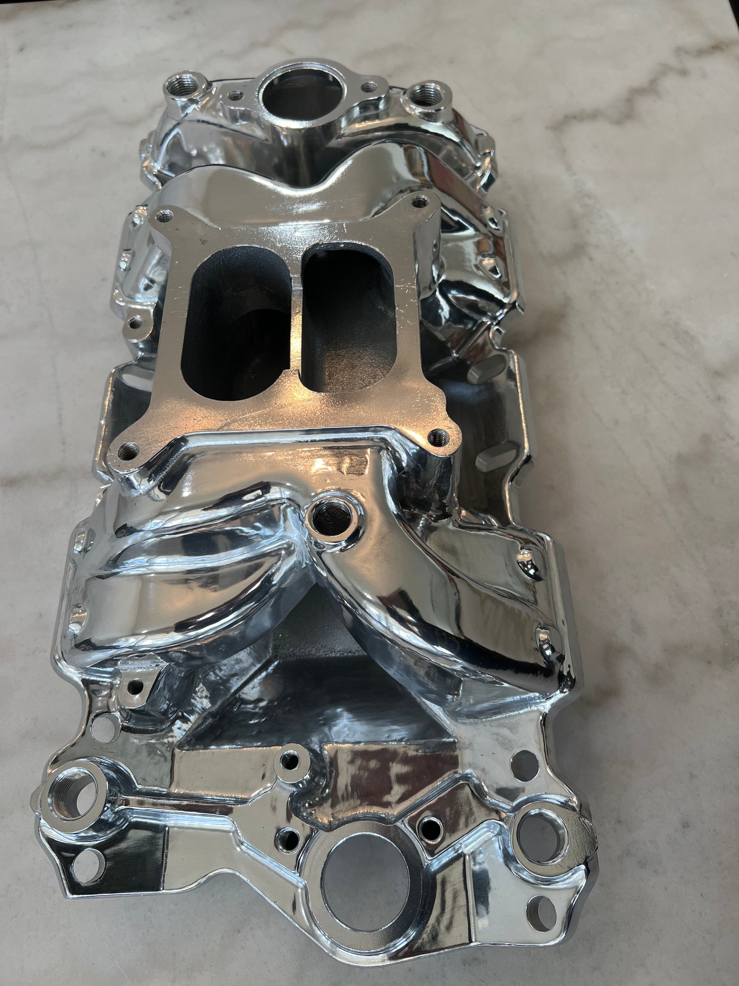 Polished Small Block Chevy Dual Plane Air Gap Aluminum Intake Manifold