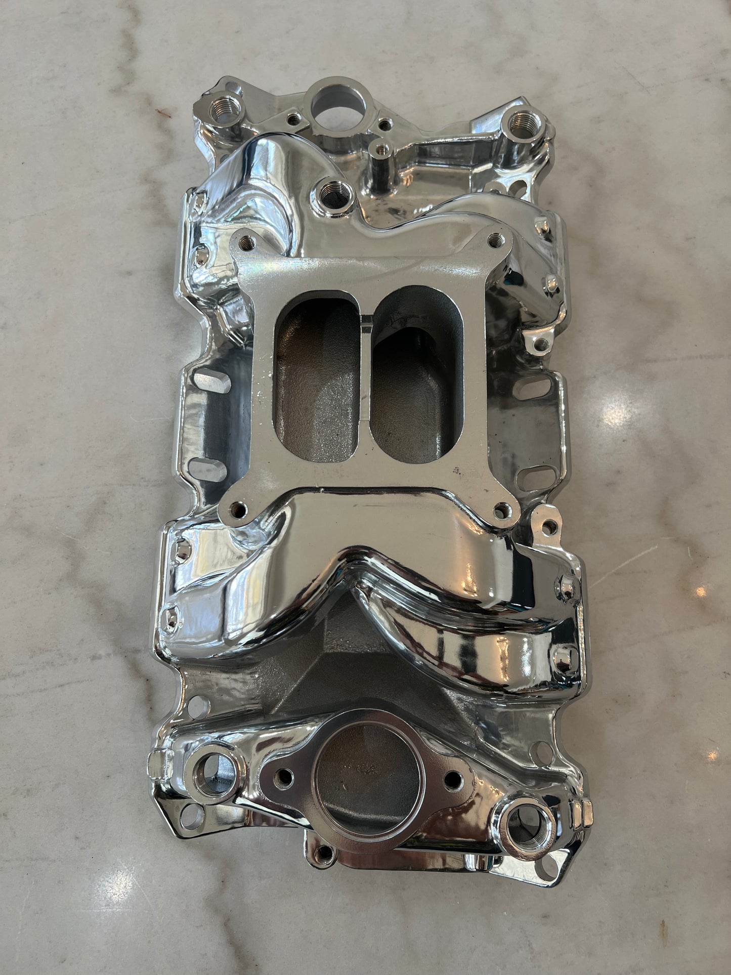 Polished Small Block Chevy Dual Plane Air Gap Aluminum Intake Manifold